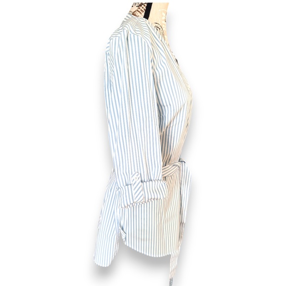 Tommy Hilfiger Blue & White Striped Tie-Waist Tunic Shirt Size L/G - Picture 6 of 11
